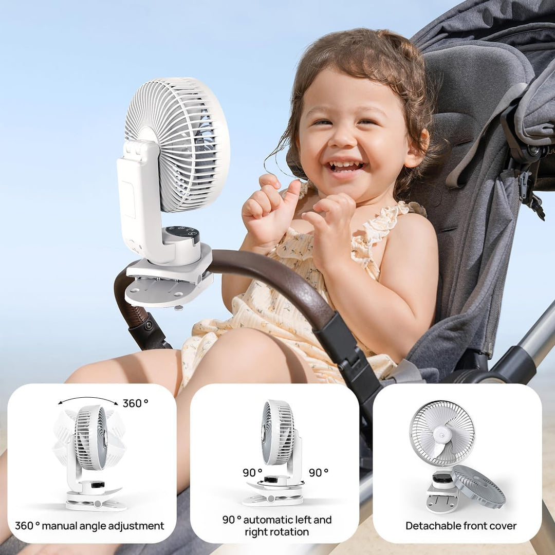 10000mAh Mini USB Clip Ventilator mit akku,3 in 1 Clip Fan Tischventilator mit Led Anzeige, 360°Dreh