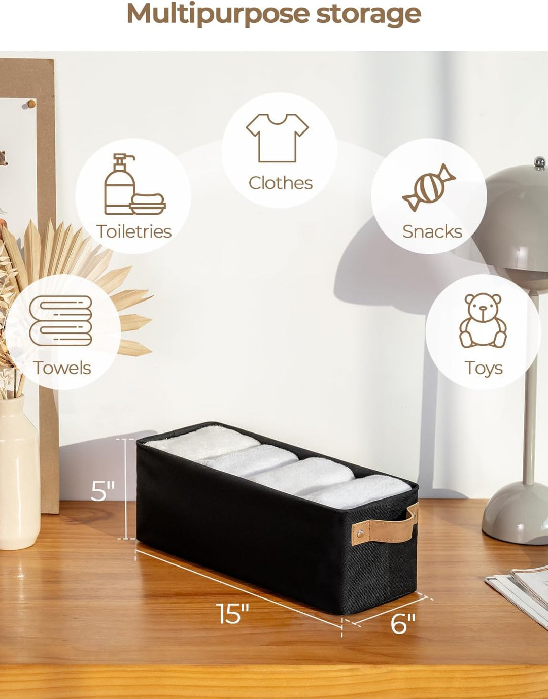 StorageWorks schmaler Aufbewahrungskorb Stoff, faltbarer Badezimmer Organizer zum Ordnen, lange Aufb