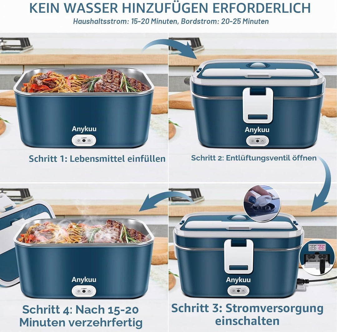 100W Elektrische Lunchbox 1,8L 3-in-1 12V/24V/220V Beheizte Lunchbox Tragbare für Auto/LKW/Büro/Haus