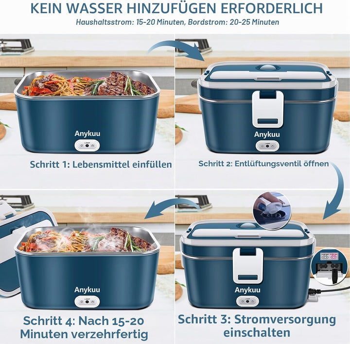 100W Elektrische Lunchbox 1,8L 3-in-1 12V/24V/220V Beheizte Lunchbox Tragbare für Auto/LKW/Büro/Haus
