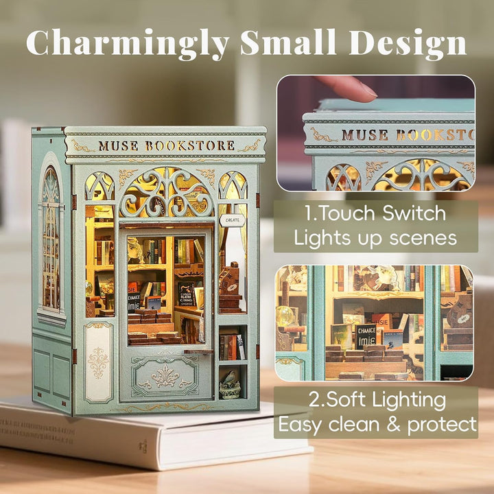 CUTEBEE DIY Book Nook – Kunstvolles DIY Puppenhaus, Miniatur-Welt selbst Bauen mit LED-Beleuchtung |
