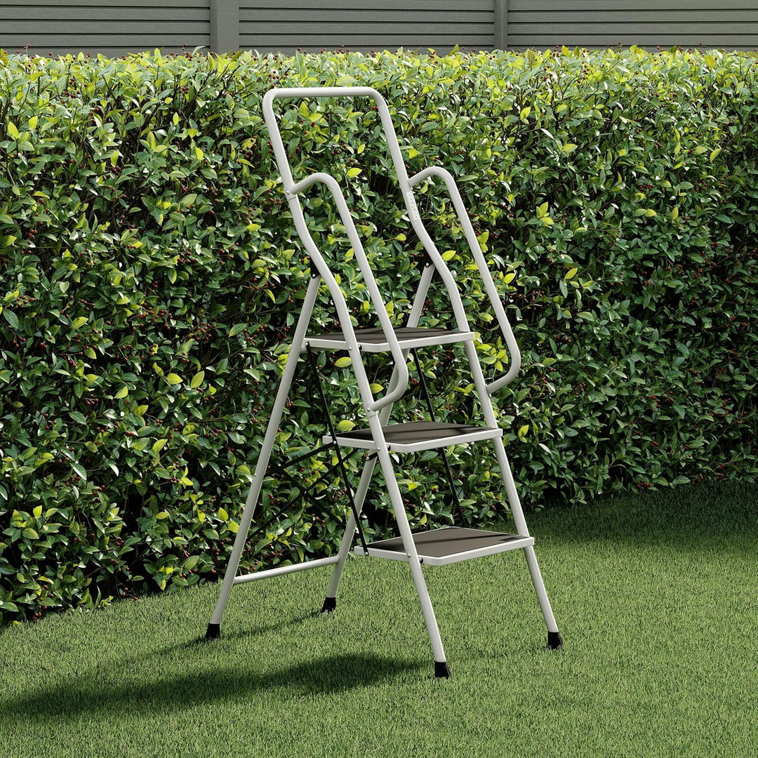 Home Discount® 3 Trittleiter mit Sicherheitsgeländer faltbar Safety rutschfeste matt Safe Heavy Duty