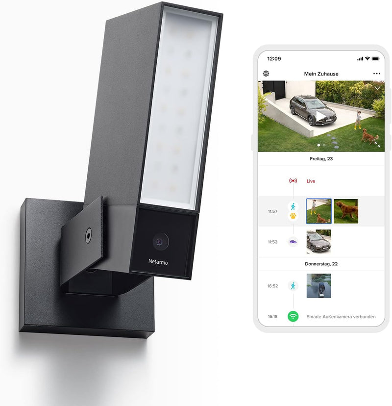 Netatmo Smarte Überwachungskamera Aussen, WLAN, Integrierte Beleuchtung 12W, Video HD 1080p 4MP, Bew