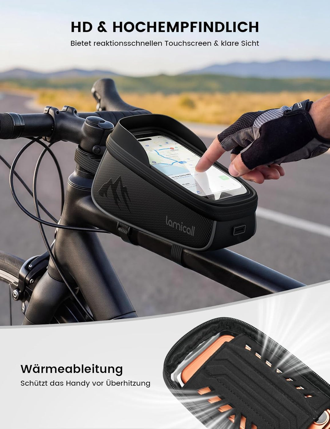 Lamicall Fahrradtasche Rahmen, Rahmentasche Fahrrad - [1,6L Grosses Fassungsvermögen] wasserdichte O