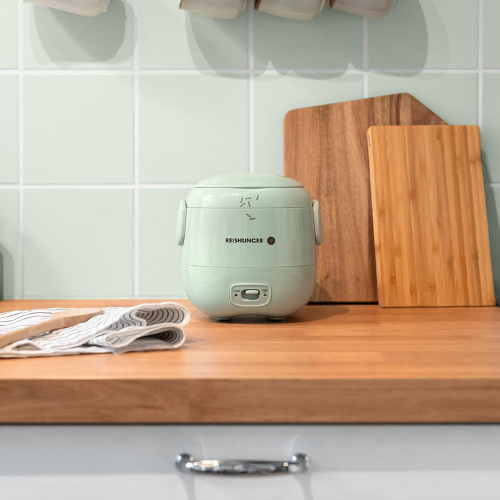 REISHUNGER Mini Reiskocher, salbeigrün | 0,3 L - 1-2 Portionen | hochwertige Keramikbeschichtung - P