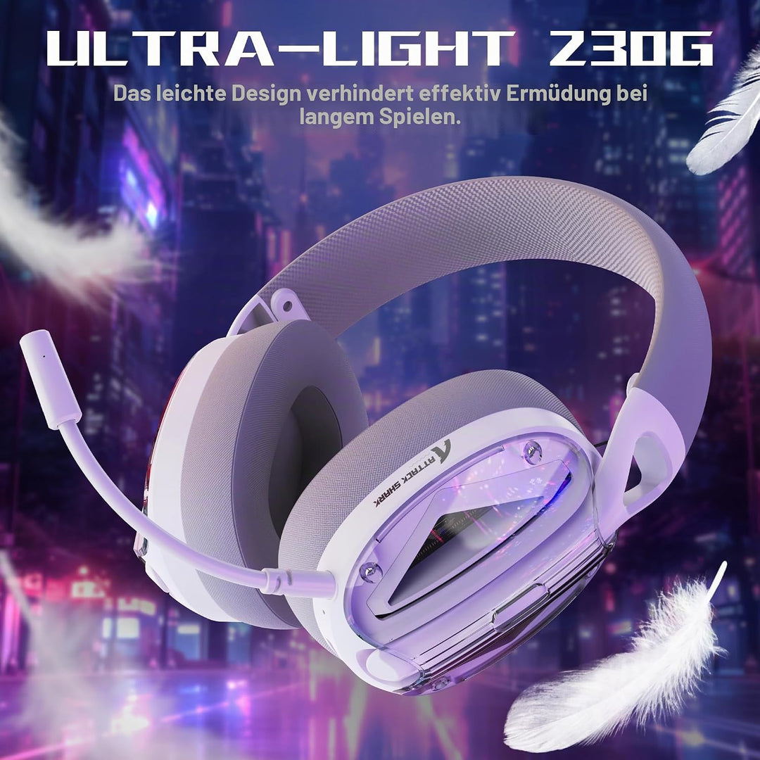 ATTACK SHARK L60 Kabelloses Gaming-Headset, 2,4G/BT/3,5mm-Kabel-Weiss | Ultraleichter Kopfhörer mit
