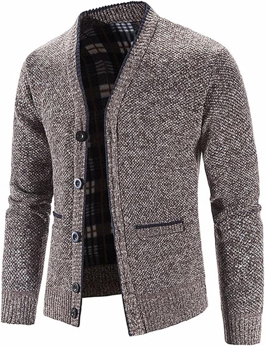 Strickjacke Herren Cardigan Pullover - Gestrickt Trachtenjacke Cardigan Herren Schwarz Grau mit Tasc