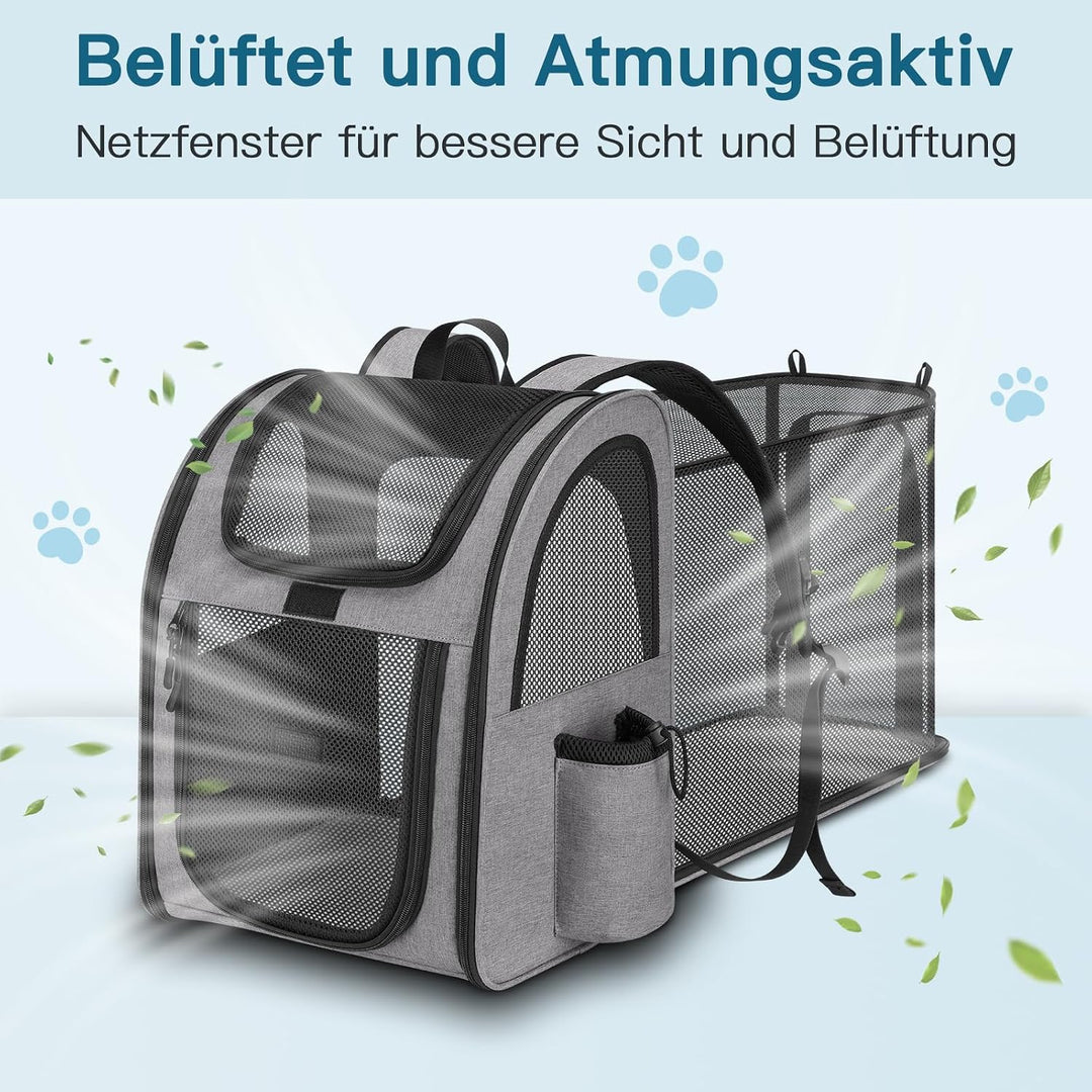 Erweiterbar Hunderucksack bis 10kg, Haustier Rucksack mit Netzfenster, Faltbare Katzenrucksack Hunde