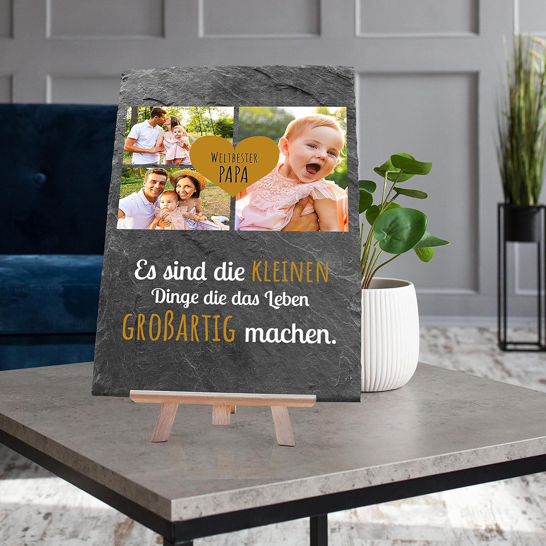 wandmotiv24 Schiefertafel Bester Papa, Personalisiert mit Ihren Farbfotos, Aufstellschild 3 Motive i