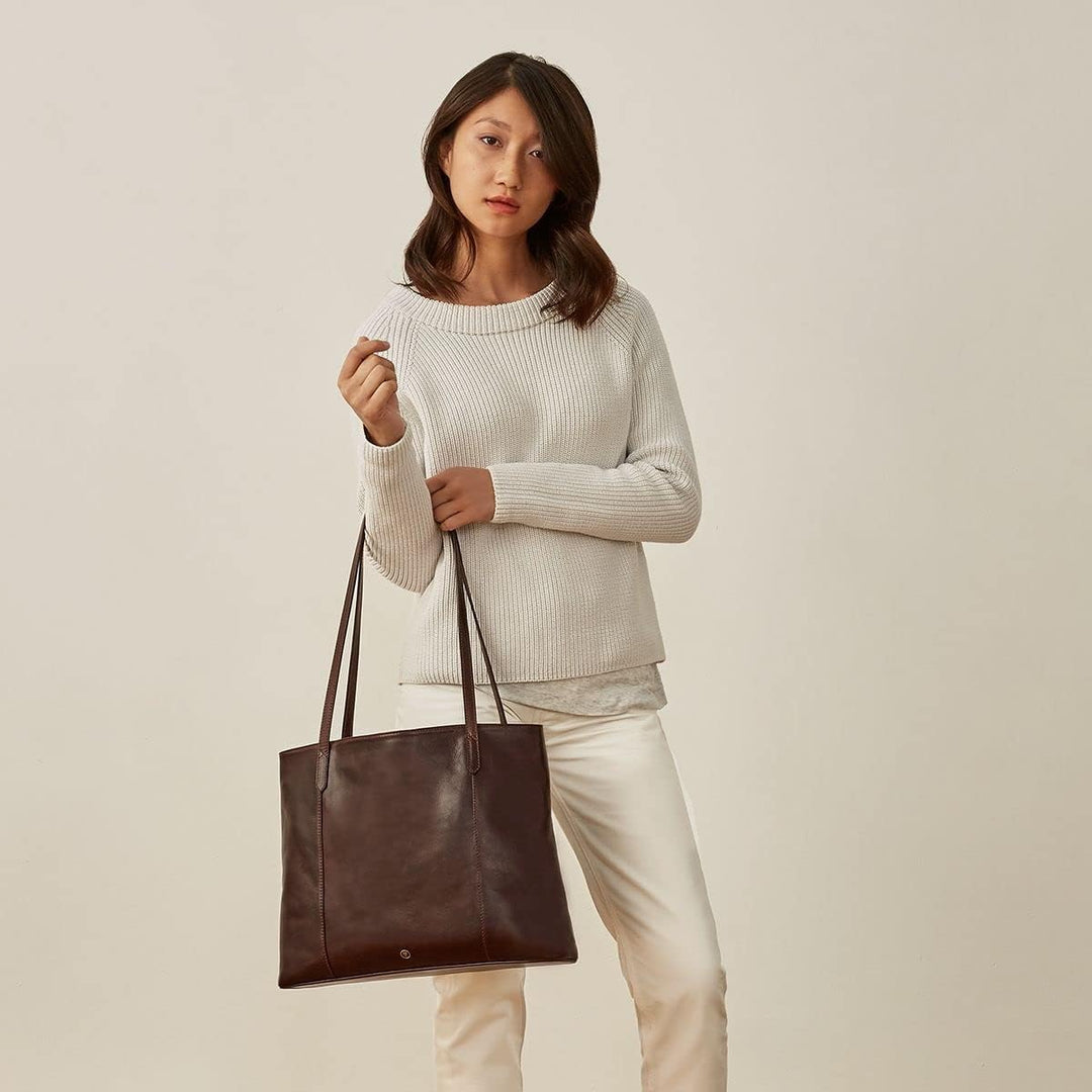 Maxwell Scott Italienischer Damen Leder Shopper Athenea in Dunkelbraun, Dunkelbraun