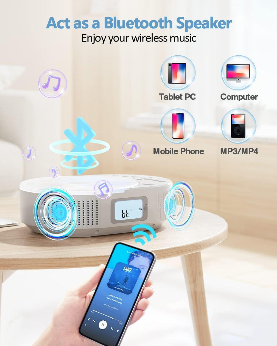 Desobry CD Player tragbar Kinder klein mit Bluetooth discman Kinder Lautsprecher Radio Boombox-CD-Pl