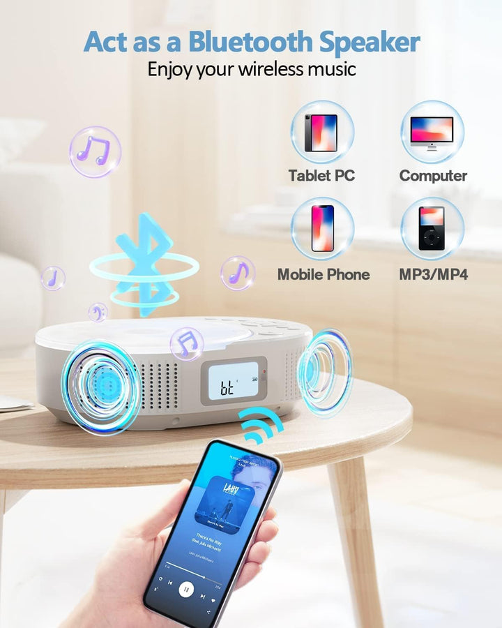 Desobry CD Player tragbar Kinder klein mit Bluetooth discman Kinder Lautsprecher Radio Boombox-CD-Pl