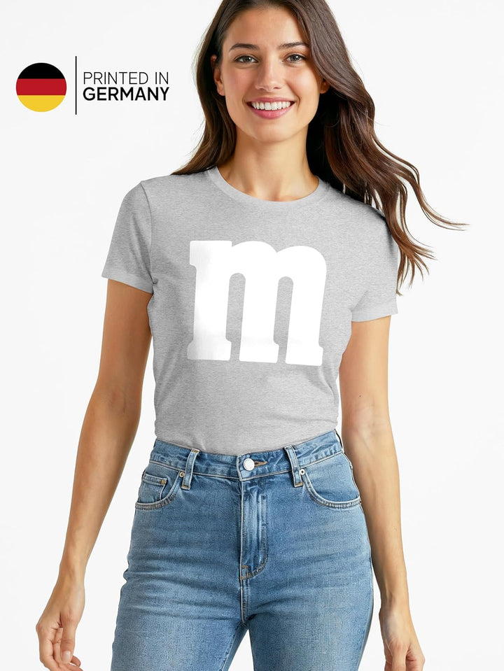 MoonWorks® Damen T-Shirt Gruppen-Kostüm M Aufdruck Kostüm Fasching Karneval Verkleidung Grau-melange