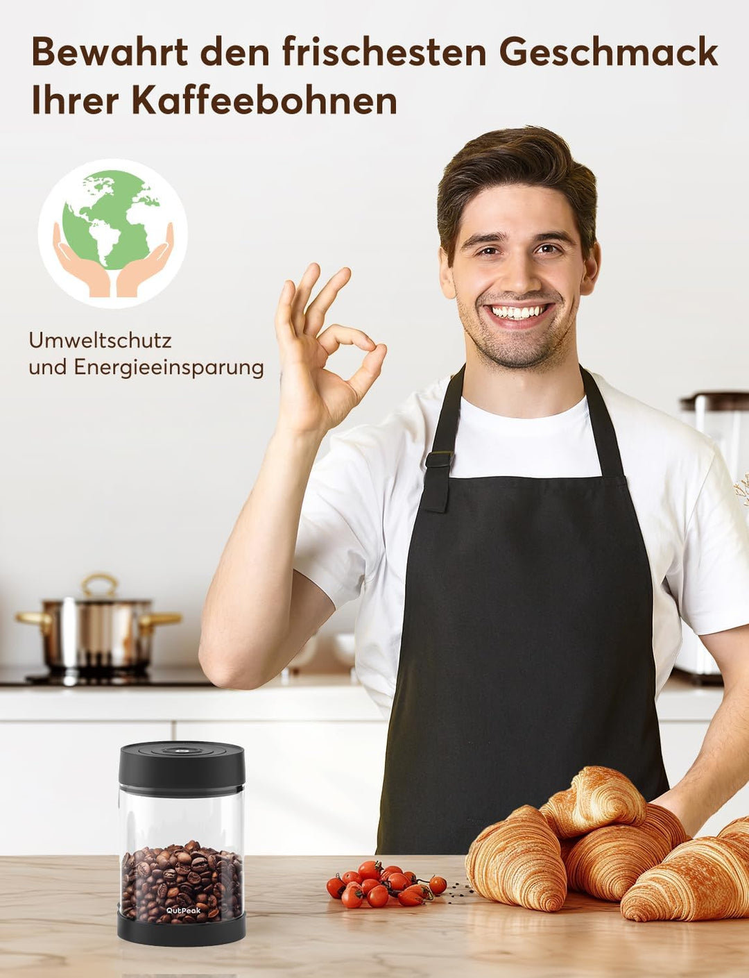OUTPEAK Neo 6 Monate Frischkaffeebohnen-Aufbewahrung, kleine automatische Vakuumbombe, 0,75 l, Ein-K