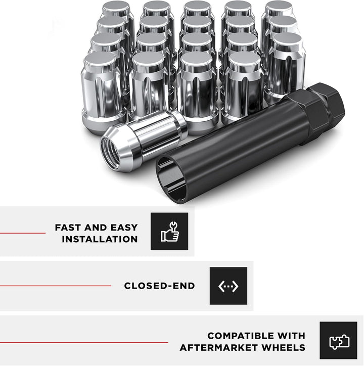 White Knight 3806–20AM Chrom M12 x 1,25 Vielzahn Radmutter mit Schlüssel, 20 Stück 20er-Pack chrome