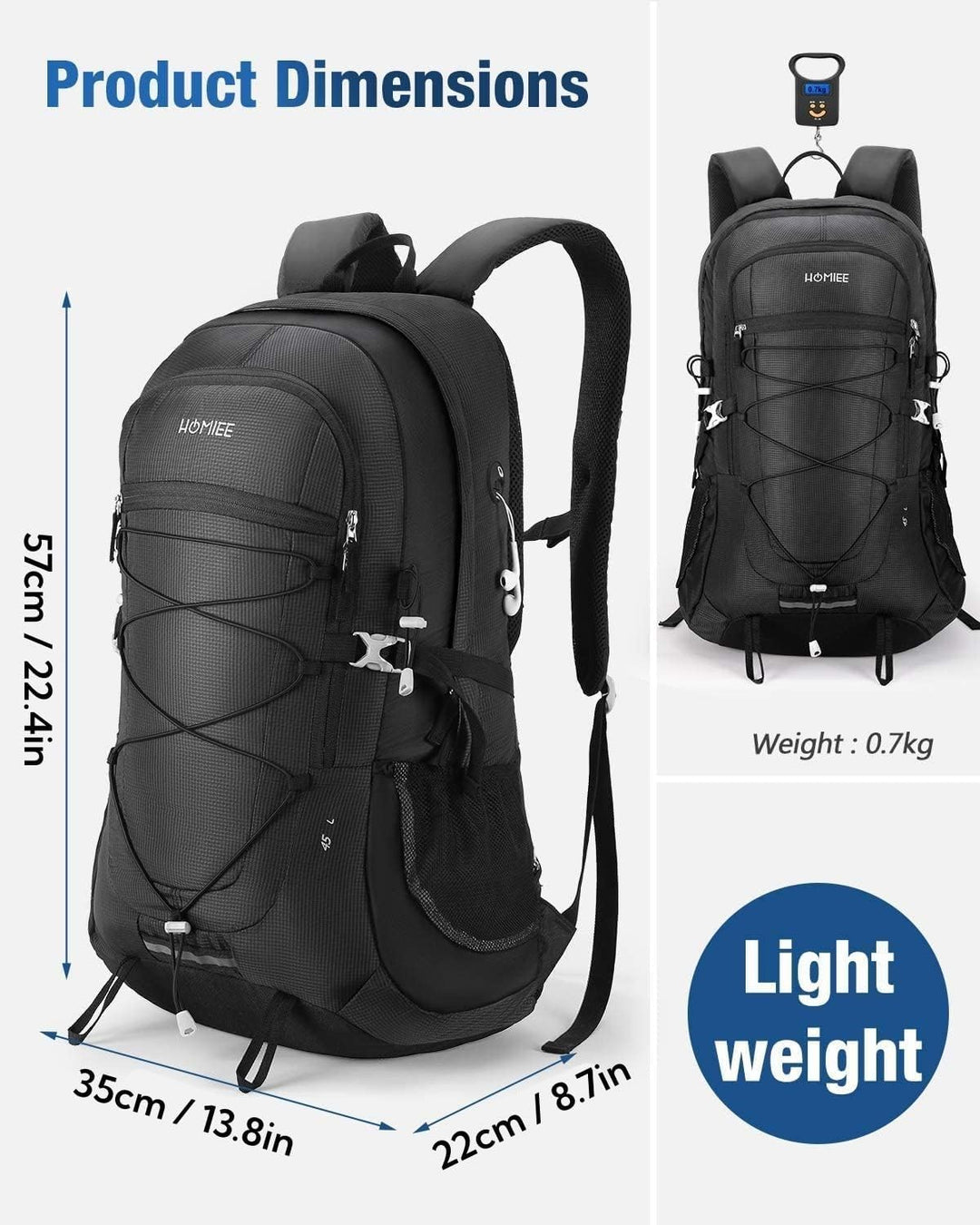 HOMIEE Wanderrucksack 45L, Herren Damen Wasserdichter Rucksack Trekkingrucksack Reiserucksack, Outdo