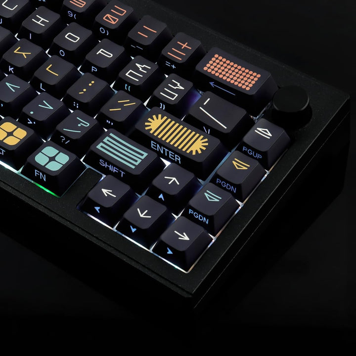 PBT Keycaps, 131 Keys Custom Black Expo Keycaps, Shine Through Side Engraved Transparent Keycaps Che