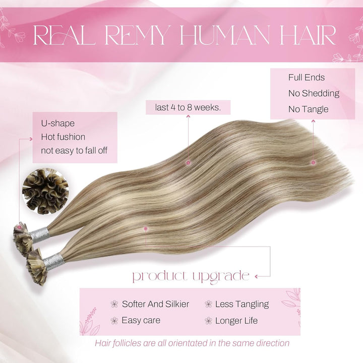 Moresoo Bonding Extensions Echthaar 1g Pre Bonded Keratin Bondings Echthaar Extensions Blond Strähne