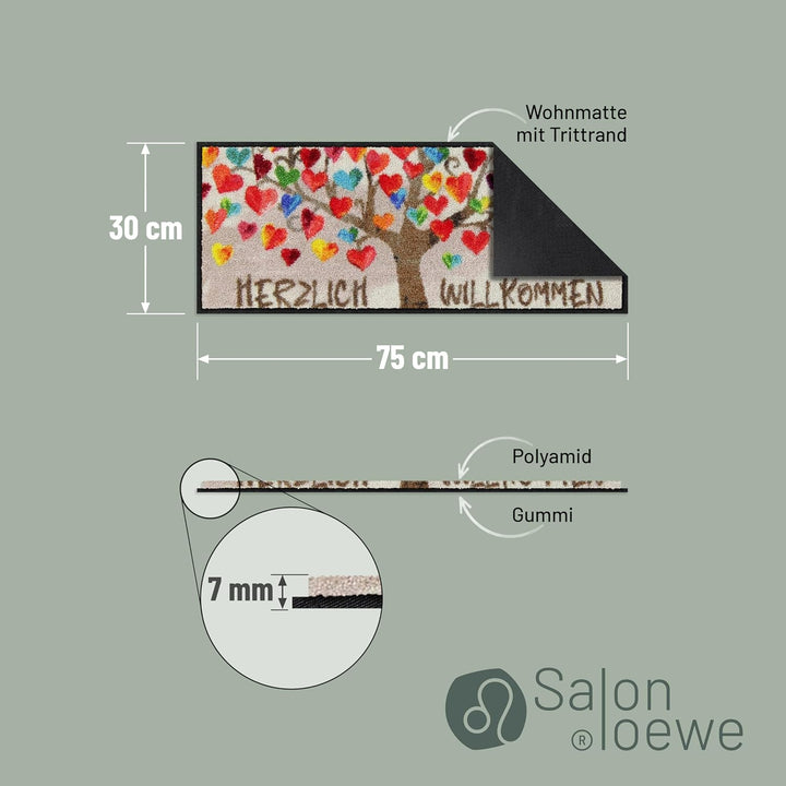 Salonloewe Minimatte Herzbaum 030x075 cm Fussabtreter Sauberlaufmatte draussen Fussmatte Indoor Schm