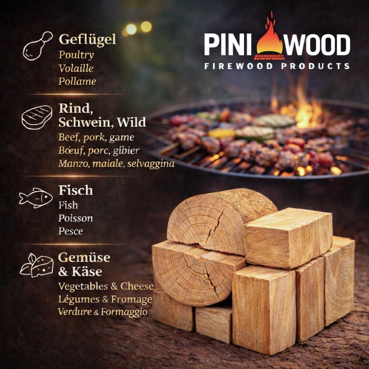 PINI Räucherholz Smokerholz Grillholz BBQ-Holz Wood Chunks Buchenholz OHNE RINDE 15 kg für Smoker Gr