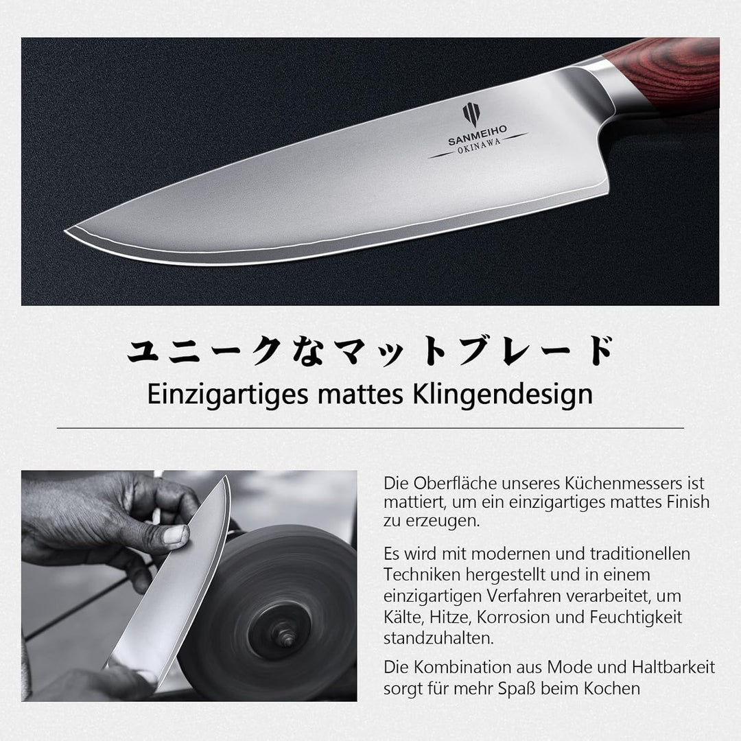 SANMEIHO Kochmesser 20cm Profi Japanisches Küchenmesser Chefmesser - Ultrascharf aus 5-lagiger 10Cr1