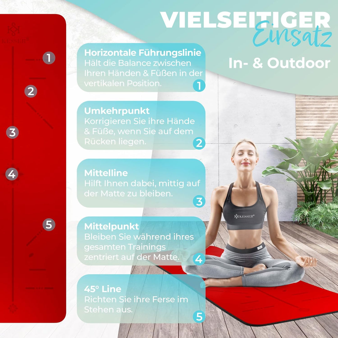 KESSER® Gymnastikmatte mit Tragegurt rutschfest TPE Yogamatte Gepolstert & rutschfest Fitnessmatte,