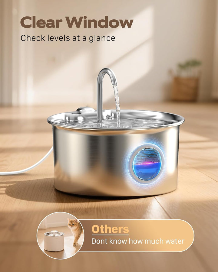 Katzenbrunnen Edelstahl Trinkbrunnen für Katze: Katzen Trinkbrunnen Leise - 2.6L Automatic Katzentri