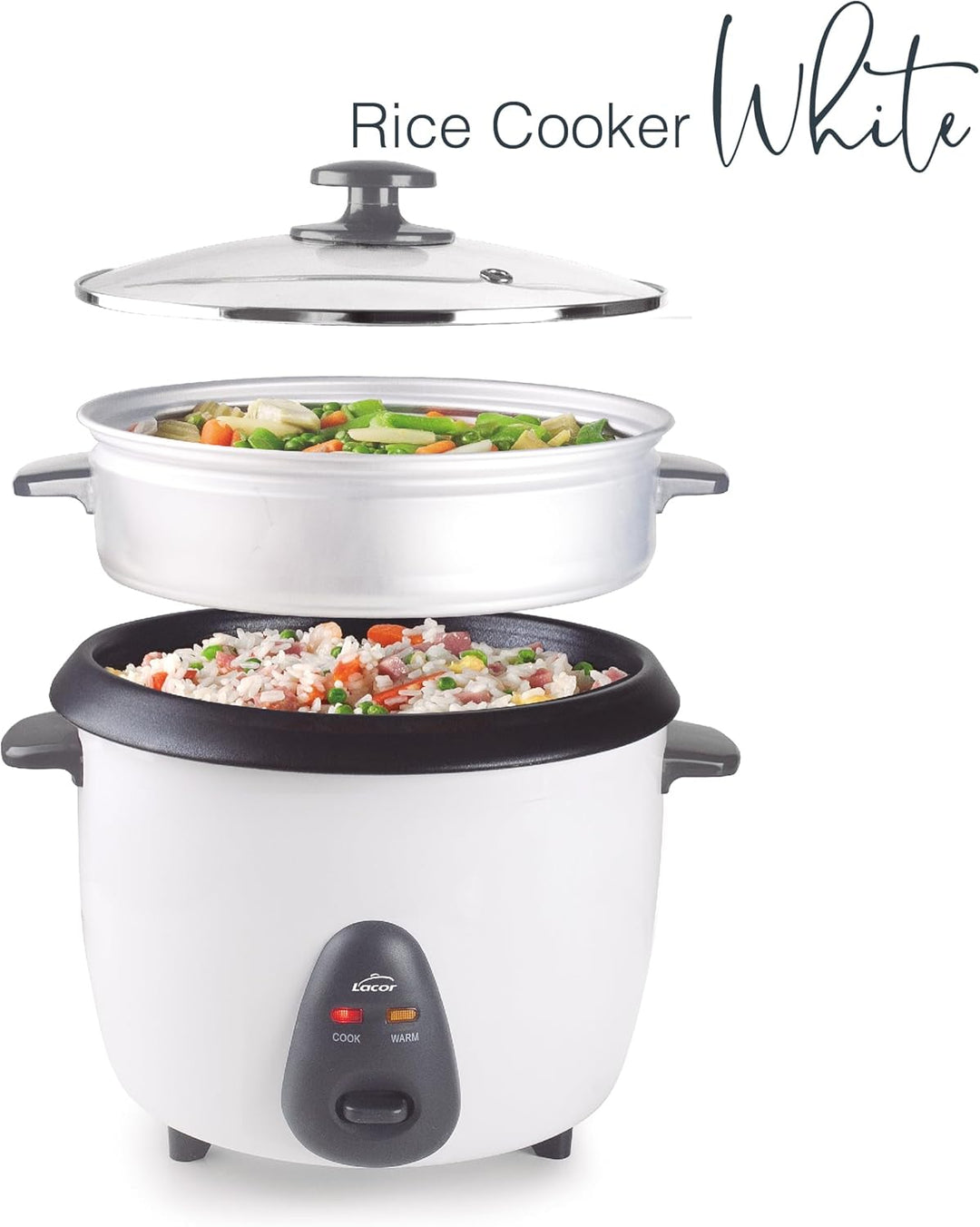 Lacor - 69441 - Elektrischer Reiskocher 1 L, 5 Portionen, ECO Antihaftbeschichtung, Glasdeckel, Kont