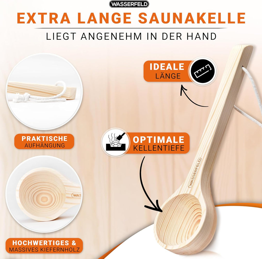 WASSERFELD® Sauna Eimer Set (4 Liter) - Hochwertiger Sauna Eimer mit Kelle - Hitzebeständiger Saunak