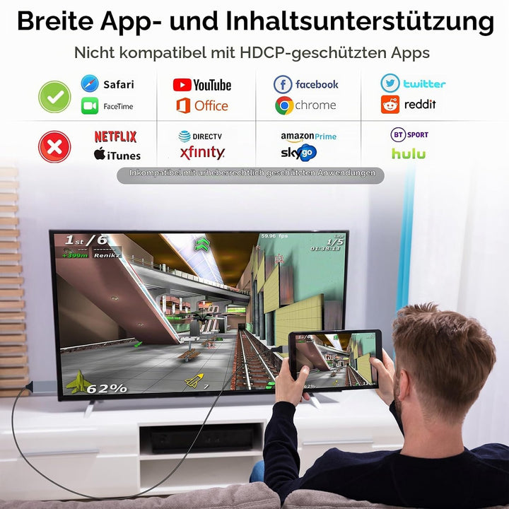 [Apple MFi-Zertifiziert] 2M Light-ning-auf-HDMI-Kabel, HDTV-Kabel für TV, 1080P Plug &amp; Play Digital-
