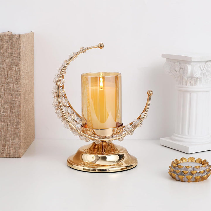PRETYZOOM Gold Ramadan Kerzenhalter Mond Glas Teelichthalter Arabische Kerzenleuchter Metall Kerzens