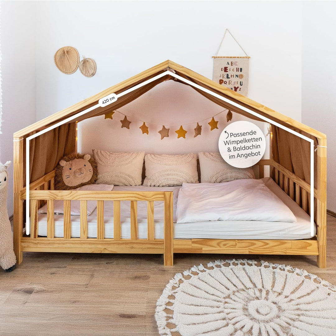 Hausbett Himmel [in 12 Farben] Betthimmel Hausbett aus 100% Baumwolle Musselin - Stoffhimmel für Hau