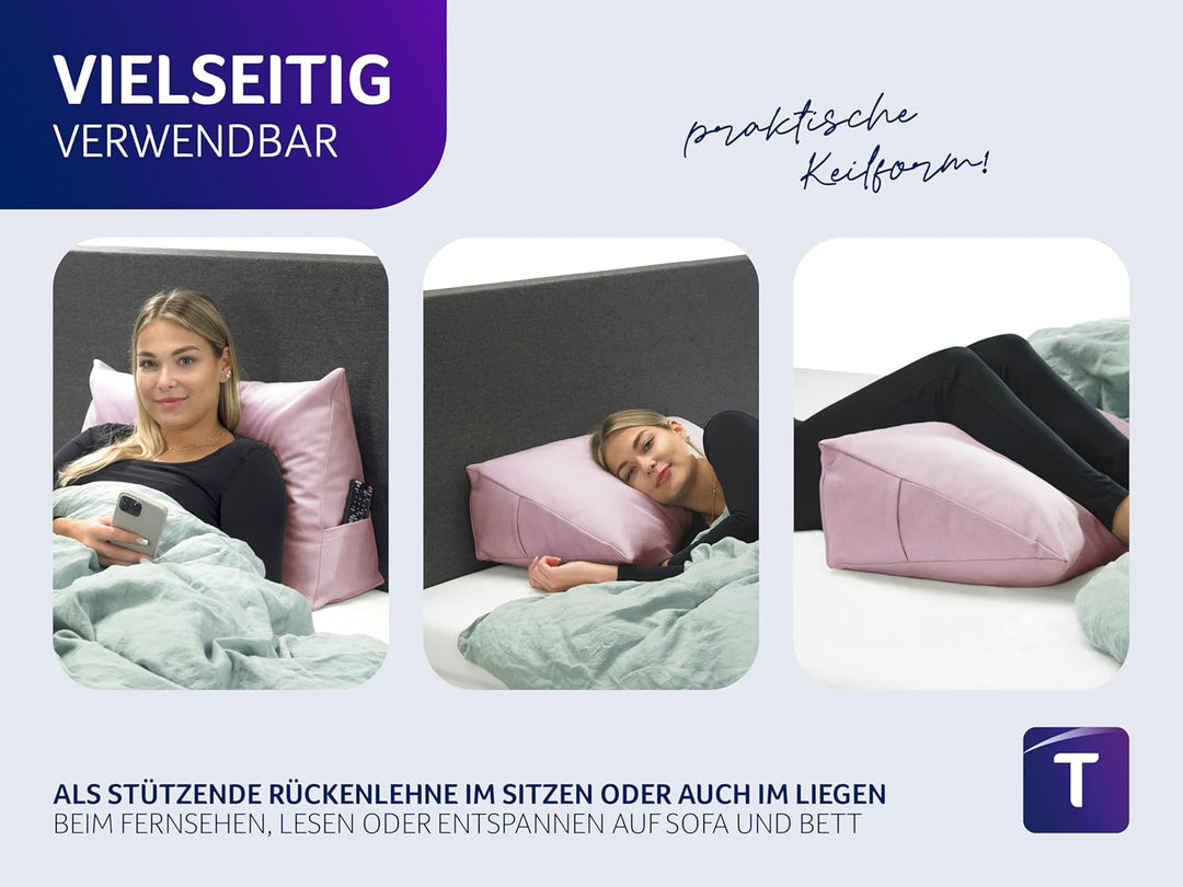 Traumnacht Cozy Rückenkissen, Lesekissen, 70 x 40 cm altrosa, abnehmbarer, waschbarer Bezug aus 100%
