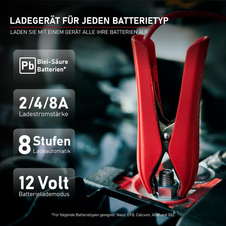 Loadchamp LC-800 Automatik Batterie Ladegerät 2A/4A/8A 12V Batterie-ladegerät Akku, 8A 12V