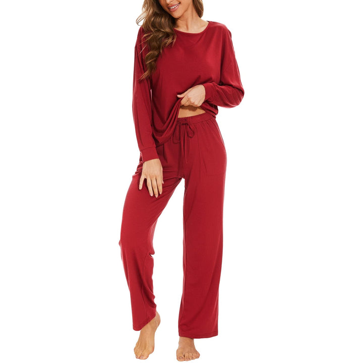 Mnamo Damen Schlafanzug Weich Gestricktes Pyjama Set Gemütliche Nachtwäsche Baumwolle und Modal Atmu