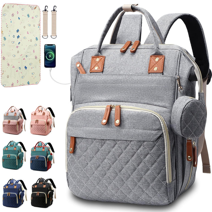 Diaper Bag Backpack Baby Bag, Baby Girl Boy Diaper Bag for Dad Mom with Pad, 16 Pockets Grau, Grau