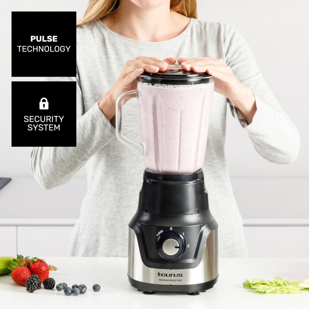 Taurus Standmixer Magnum Press 1500 | Glaskanne 1,5 l | 1500 W | 2 Geschwindigkeitsstufen + Turbo |