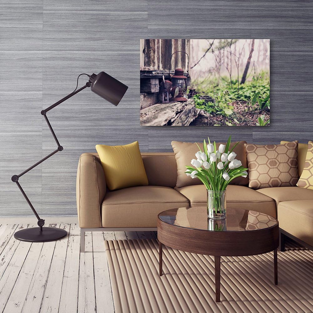 Feeby Frames, Leinwandbild, Bilder, Wand Bild, Wandbilder, Kunstdruck 50x70cm, LATERNE, HÜTTE, WALD,