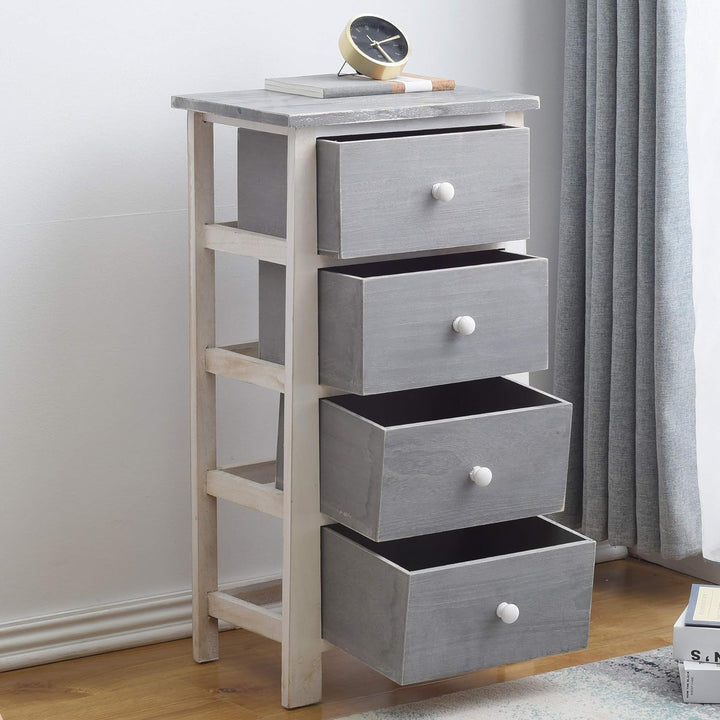 Rebecca Mobili Nachttisch im Shabby-Stil, Kommode mit 4 Schubladen, Paulownienholz, Weiss, als Wohne