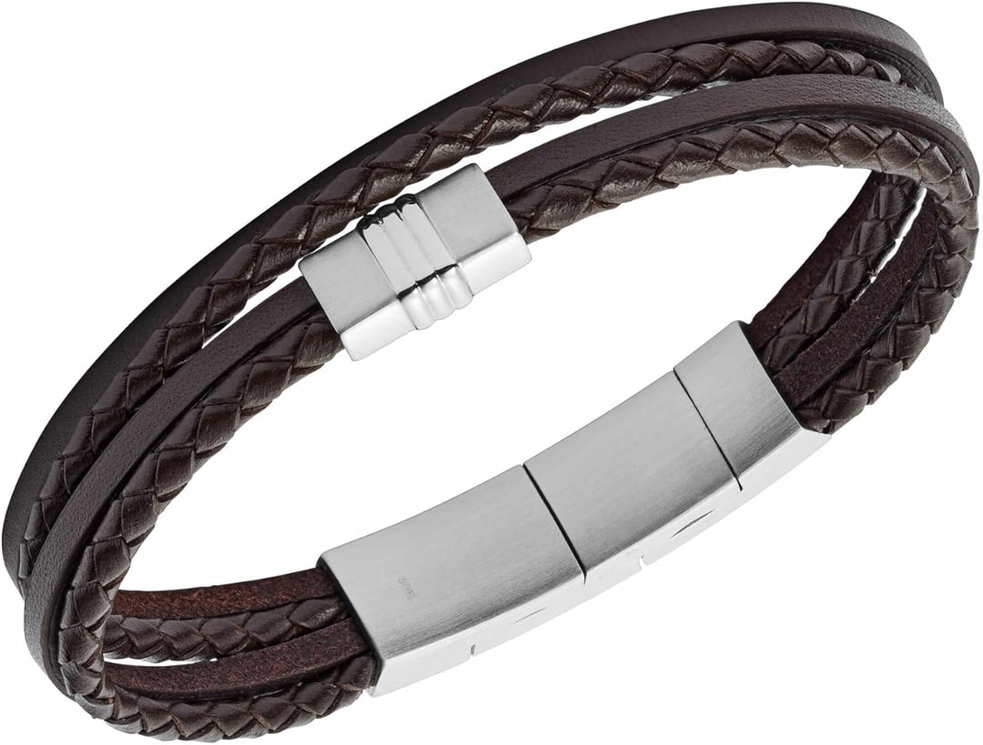 FOSSIL Casual texture Herrenarmband aus Leder oder Edelstahl mit Magnet-, Falt- oder Schnallenversch
