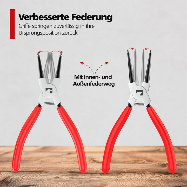 RAVN HAMAN 4 x Sprengringzangen 175 mm Rot - - Sicherungsringzangen mit präzise geformten Zangenspit