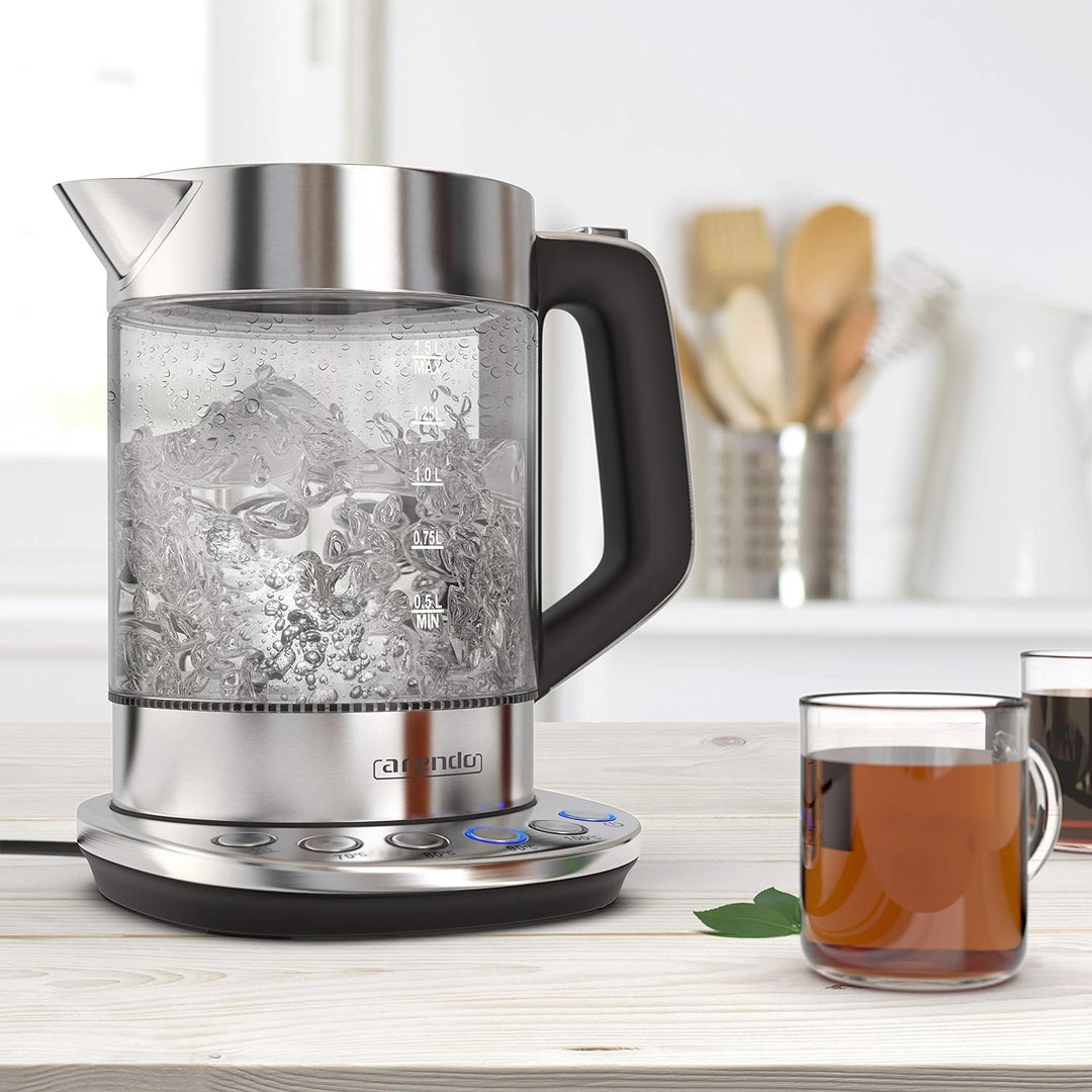 Arendo - Glas Wasserkocher mit Temperatureinstellung - Warmhaltefunktion 30min - 1,5 Liter Füllmenge
