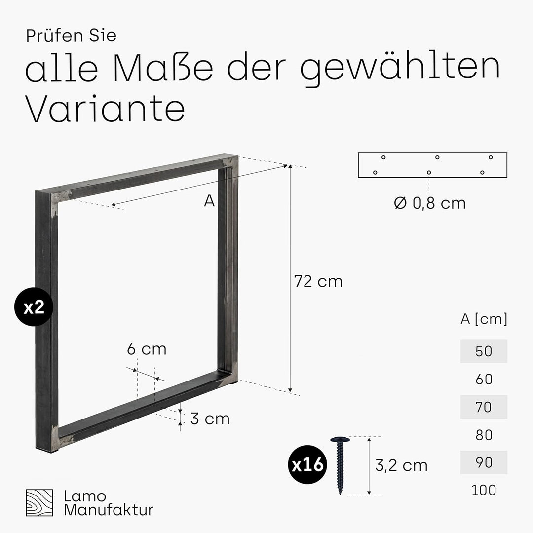 LAMO Manufaktur Tischbeine für Schreibtisch Esstisch, Simple Medium, Vierkantprofil 60x30 mm, Tischg