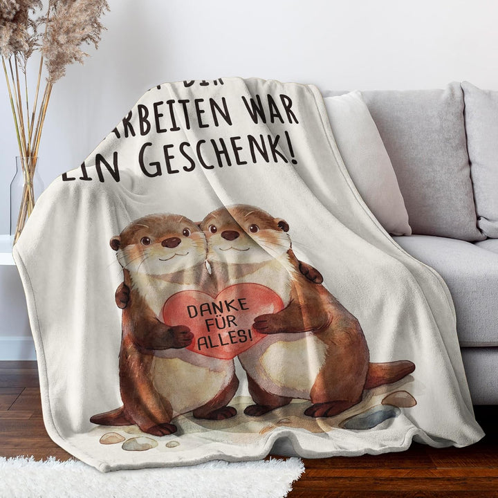 Abschiedsgeschenk Kollegen Jobwechsel, Abschied Kollegin Rente, Otter Kuscheldecke, Abschiedsgeschen
