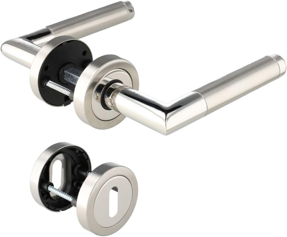 Aperit 49.340.02 Türbeschlag Modell SAVONA - Edelstahl Drücker Paar auf Rosetten 52mm mit Buntbart R