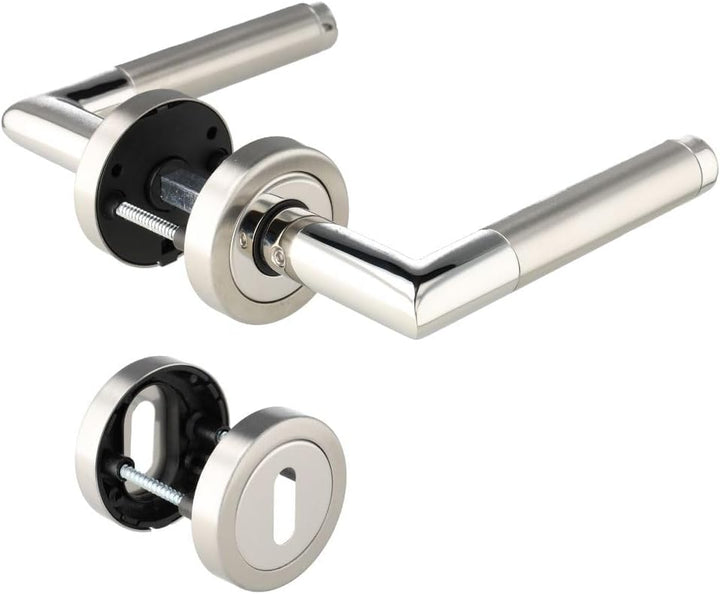 Aperit 49.340.02 Türbeschlag Modell SAVONA - Edelstahl Drücker Paar auf Rosetten 52mm mit Buntbart R