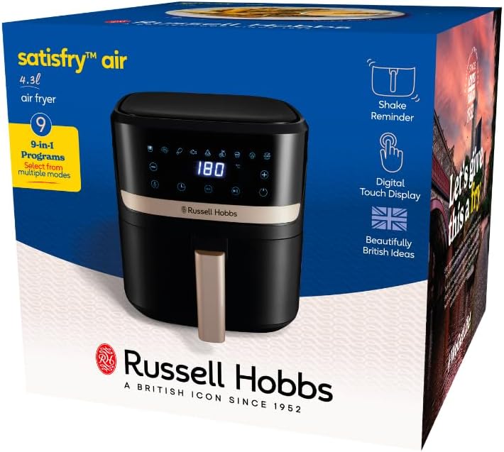 Russell Hobbs Heissluftfritteuse L 4,3L Rapid AirFryer [sehr kleines Gehäuse, sehr leise, 9 Programm