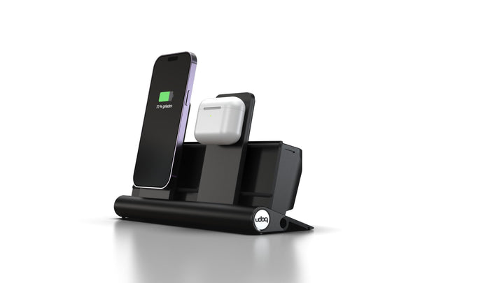 udoq 250 Ladestation für iPhone und AirPods, hochwertiges Design 4mm Aluminium, Lightning Kabel, dun