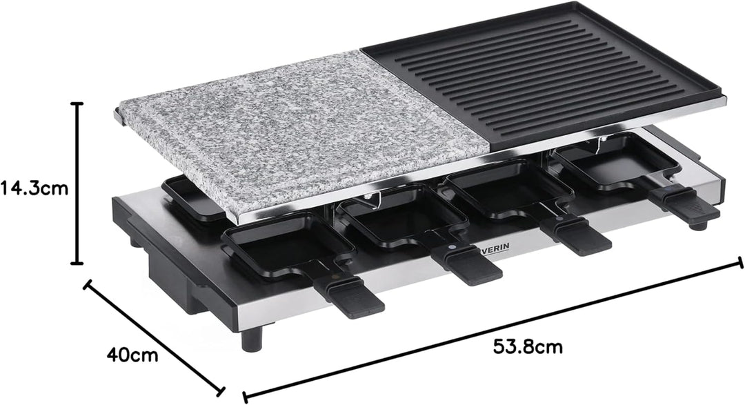SEVERIN Raclette-Grill mit Naturgrillstein und Grillplatte, Raclette mit antihaftbeschichteter Grill