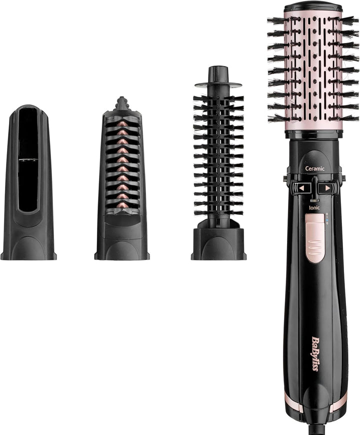 BaByliss rotierende Warmluftbürste mit 1000 Watt und 4 Aufsätzen zum Trocknen, Glätten, Formen und f